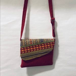 NEW Wine colored African print cross body bag